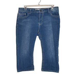 VGS Women Capri Jeans Blue Size 14 Stretchy Cotton Embroidered Pockets Mid-Rise